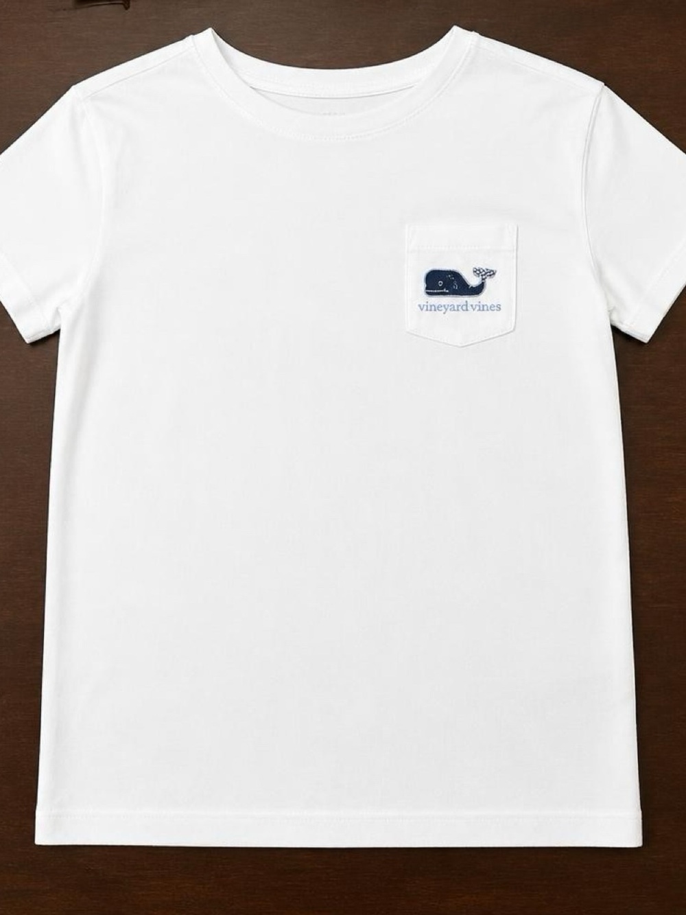 Vineyard Vines Kids White Pocket Tee with Navy Whale Logo